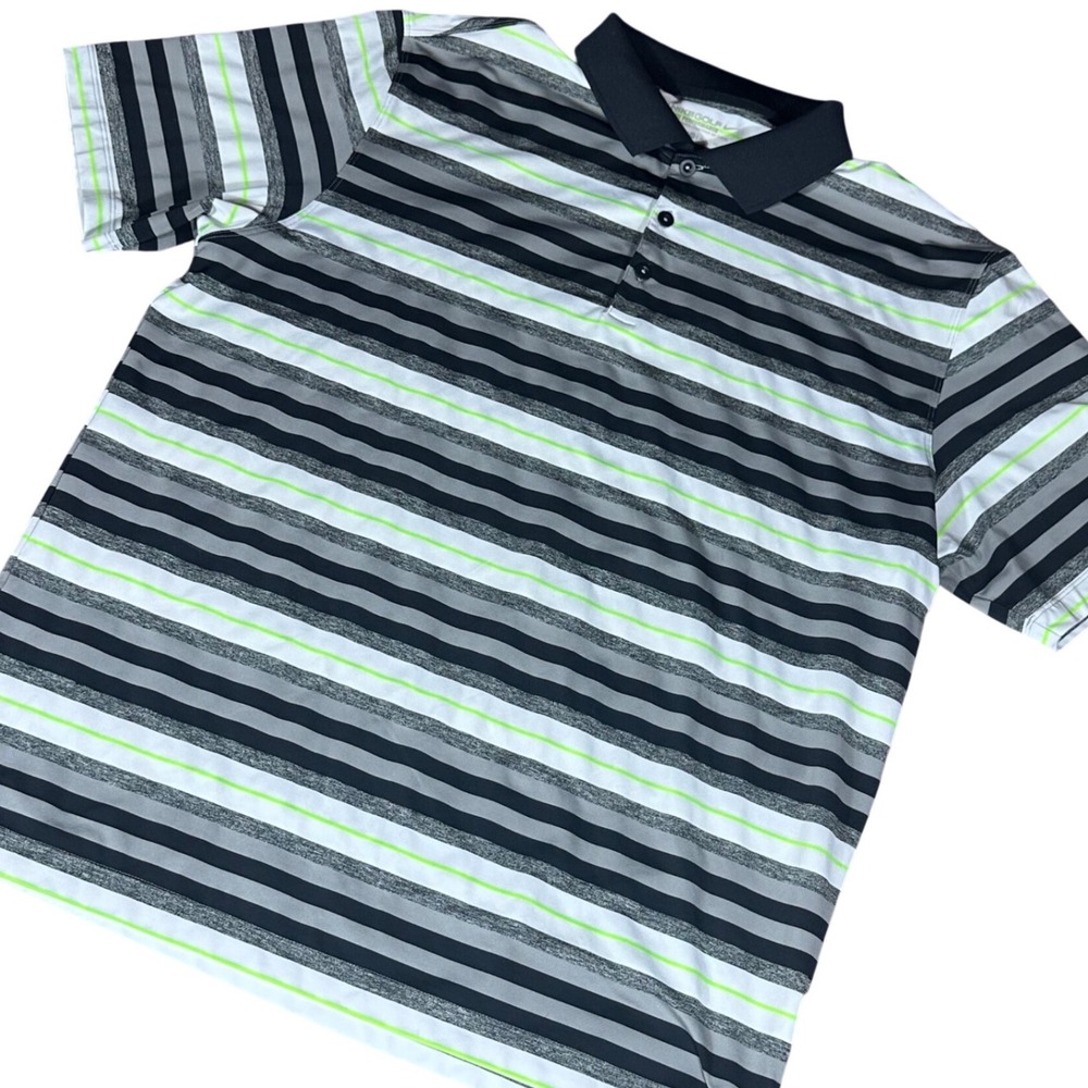 Nike‎ Golf Polo Mens XL Grey Black Lime Green Striped Dri-FIT Tour Performance
